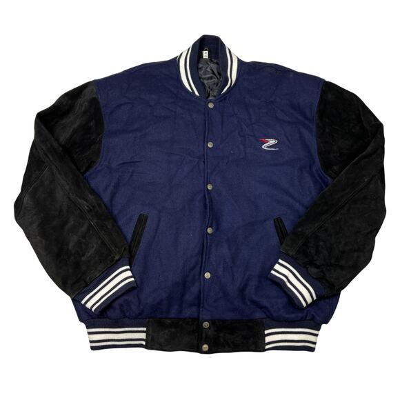 State of Oklahoma Bomber Varsity Jacket Coat Suede Leather Sleeves Navy Black XL - Picture 1 of 8